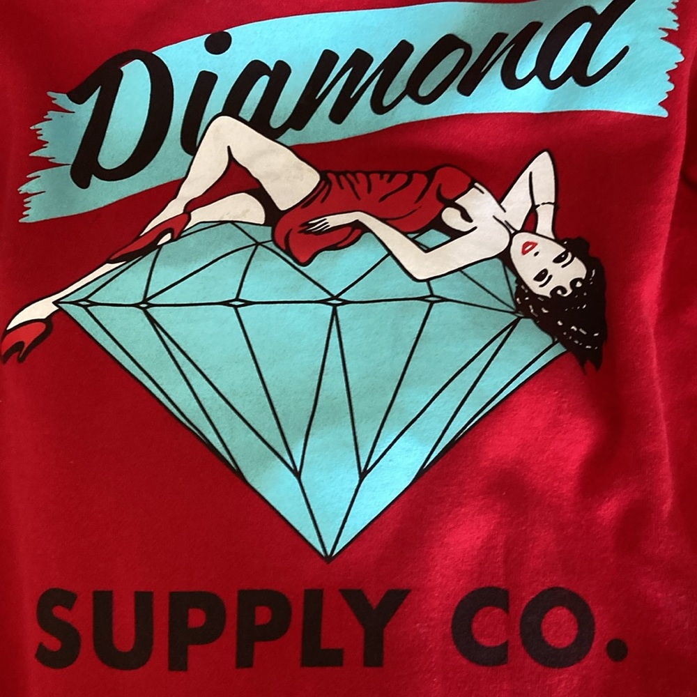 Diamond Supply Co. Red Pin Up Girl Graphic Fleece Long Sleeve Sweatshirt Small - Picture 5 of 5